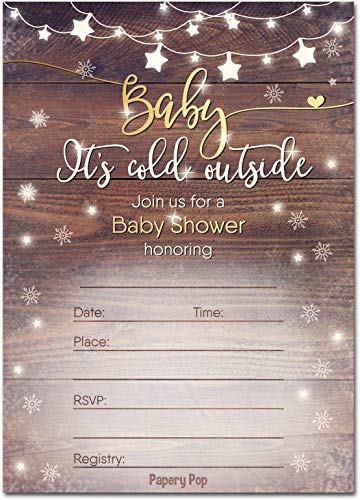 30 Baby Shower Invitations for Boy or Girl with Envelopes (30 Pack) – Baby It’s Cold Outside – Gender Neutral – Fits Perfectly with Rustic Wooden Baby Shower Decorations and Supplies