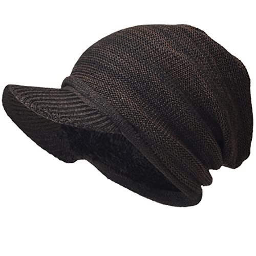 VECRY Men’s Oversize Slouch Beanie Slouchy Skullcap Large Baggy Hat (Visor-Brown)