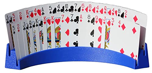 Twin Tier Premier Playing Card Holder (Set of 2) – Holds Up to 32 Playing Cards Easily – 12 1/2″ x 4 1/2″ x 2 1/4″ – Stack for Storage – Made in The USA (Blue)