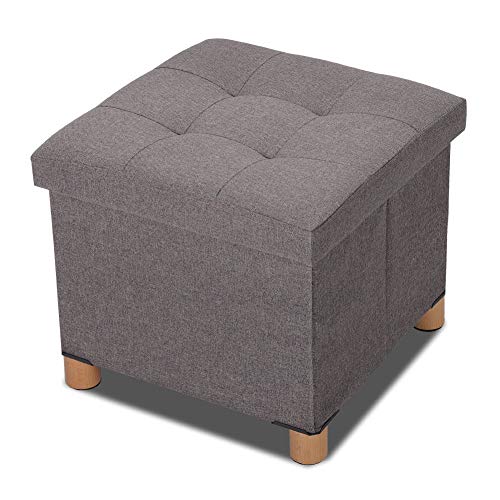 Cocoarm Ottoman with Storage Small Square Storage Ottoman with Tray, Wooden Legs, Foldable for Home Office Furniture, Dark Grey