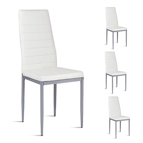 Casart 4 PCS PU Leather Dining Side Chairs with Padded Seat Foot Cap Protection Stable Frame Heavy Duty Elegant Ergonomically High Back Design for Kitchen Dining Room Home Furniture (White)
