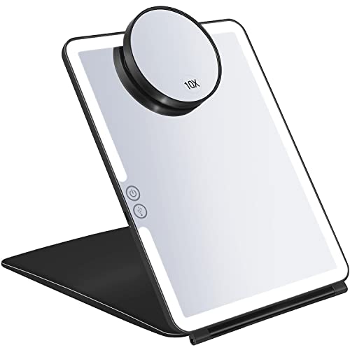KEDSUM Rechargeable Lighted Makeup Mirror with Cover, LED Travel Mirror with Lights, Compact Vanity Mirror with Touch Screen Dimming, with a magnification pocket Spot mirror