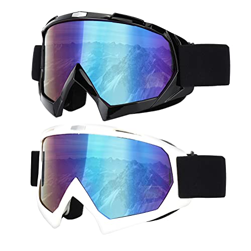 LJDJ Ski Goggles, Pack of 2 – Snowboard Adjustable UV 400 Protective Motorcycle Goggles Outdoor Sports Tactical Glasses Dust-Proof Combat Military Sunglasses for Kids, Boys & Girls, Youth, Men, Women