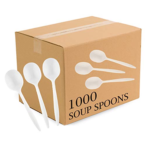 Plasticpro Cutlery Plastic Soup Spoons Medium Weight Disposable Silverware (White,1000 Soup Spoons)