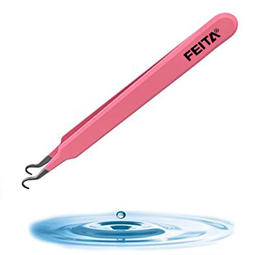 Blackhead Acne Extraction Tweezers – FEITA Pro & Surgical-Grade Stainless Steel Bend Curved Comedone Extractor Tweezer Tool for Remove Whitehead and Clogged Pores, Pimple – Pink