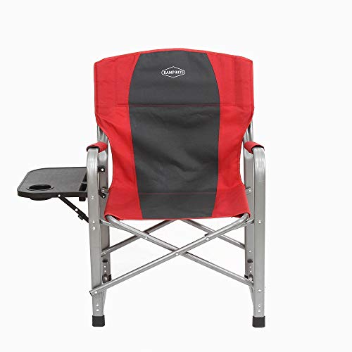 Kamp-Rite Portable Folding Director’s Chair with Side Table & Cup Holder for Camping, Tailgating, and Sports, 350 LB Capacity, Red & Black