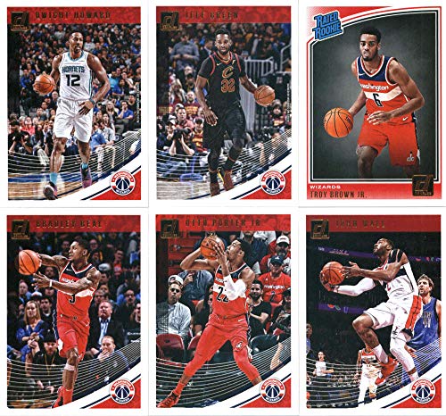 2018-19 Donruss Basketball Washington Wizards Team Set of 6 Cards: (Rookies included) John Wall(#103), Bradley Beal(#113), Otto Porter Jr.(#123), Jeff Green(#133), Dwight Howard(#143), Troy Brown Jr.(#192)