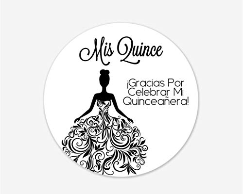 40ct Quinceanera Stickers, Mis Quince, Spanish or English Stickers for 15th Birthday (#027) (Spanish – Black)