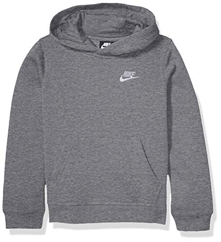Nike Boy’s NSW Pull Over Hoodie Club, Carbon Heather/White, Large
