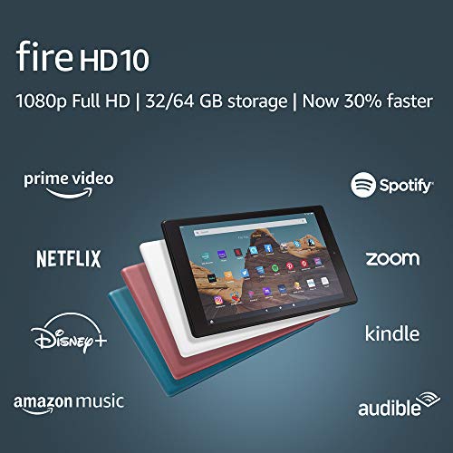 Fire HD 10 Tablet (10.1″ 1080p full HD display, 32 GB) – White (2019 Release)