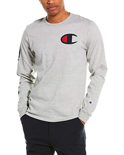 Champion Men’s Heritage Long Sleeve Tee, Double Logo, Oxford Gray-Y07789, X-Small