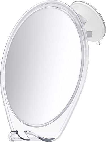 HoneyBull Shower Mirror Fogless for Shaving – with Suction, Razor Holder & Swivel, Small Mirror, Accessories, Bathroom Holds Razors (White)