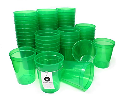 Rolling Sands 16 Oz Reusable Plastic Stadium Cups, Bulk 50 Pk, USA Made, BPA-Free Dishwasher Safe Plastic Tumblers, Translucent Green