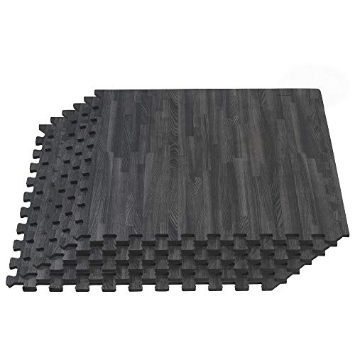 Forest Floor Thick Printed Foam Tiles, Premium Wood Grain Interlocking Foam Floor Mats, Anti-Fatigue Flooring, 3/8″ Thick, 100 Square Feet (25 Tiles), Carbon