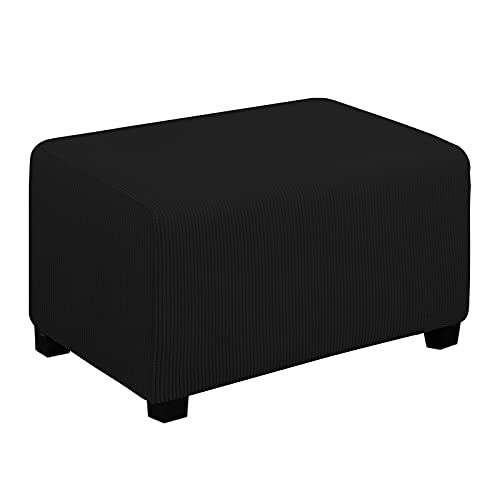 Easy-Going Stretch Ottoman Cover Folding Storage Stool Furniture Protector Soft Rectangle slipcover with Elastic Bottom(Ottoman Small,Black)