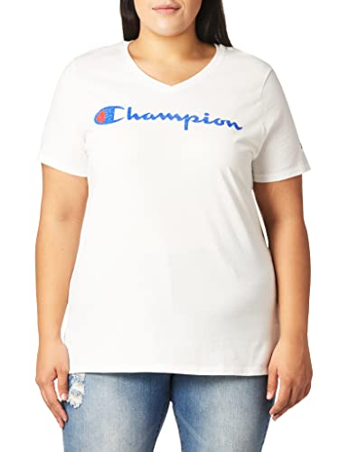 Champion womens Plus Jersey V-neck Tee, Script Logo T Shirt, White-y07245, 4X-Large Plus