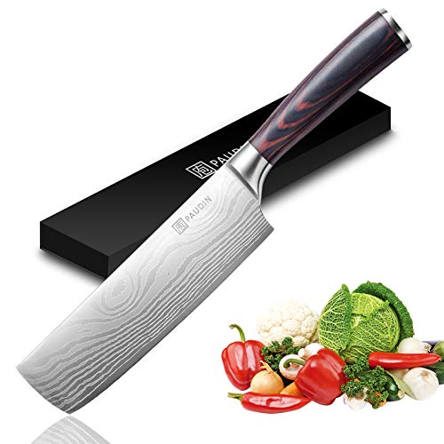 PAUDIN Nakiri Knife – 7″ Razor Sharp Meat Cleaver and Vegetable Kitchen Knife, High Carbon Stainless Steel, Multipurpose Asian Chef Knife for Home and Kitchen with Ergonomic Handle