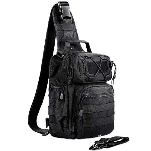 AmHoo Tactical Sling Bag Outdoor EDC Molle Backpack Black