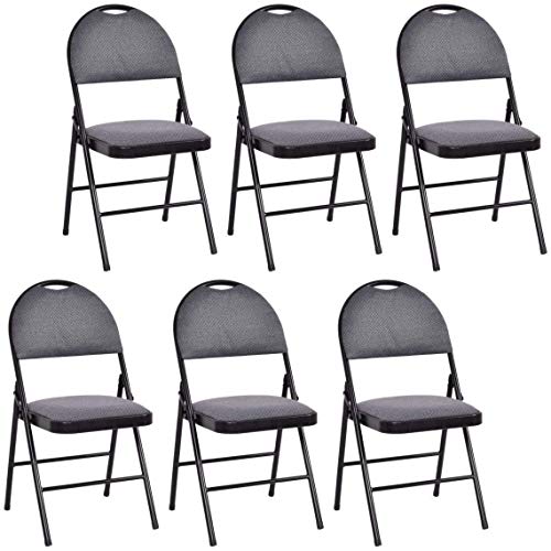 Casart 6-Pack Folding Chair Set, Double Hinged Fabric Dining Chairs with Upholstered Padded Seat and Back, Metal Frame, Built-in Handle Home Office Party Use Event Chairs (Gray)