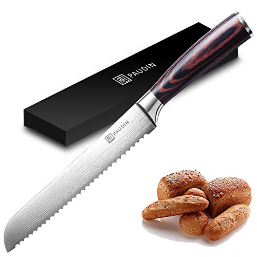 PAUDIN Bread Knife 8 inch, Ultra Sharp Serrated Knife, Bread Slicing Knife, German High Carbon Stainless Steel Professional Grade Serrated Bread Knife, with Ergonomic Handle and Gift Box