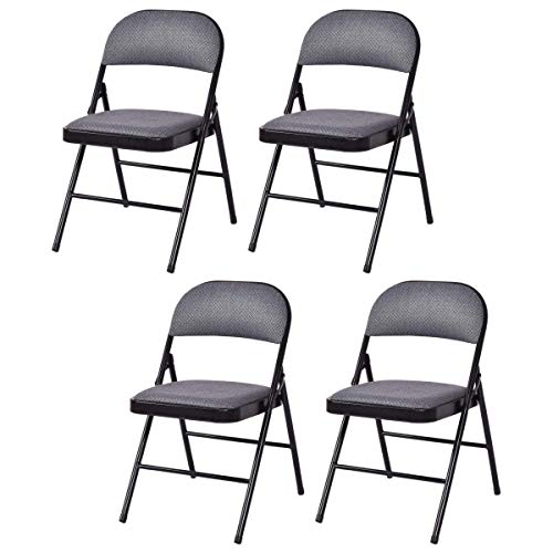 Casart 4-Pack Folding Chairs with Upholstered Padded Seat and Back, with Metal Frame Home Office Party Use, Grey & Black