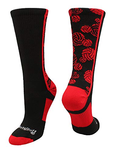MadSportsStuff Crazy Volleyball Logo Crew Socks (Black/Red, Medium)