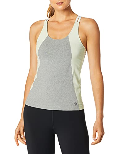 Satva Premium Organic Cotton Open Back Strappy Tank Top Camisole with Built in Shelf Bra for Yoga Workout Running Sports Training Cycling Arhat Fitted Cami, Heather Gray& Mint, X-Small