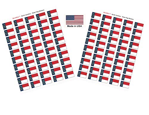 Made in USA! 100 North Carolina 1.5″ x 1″ Self Adhesive State Flag Stickers, Two Sheets of 50, 100 North Carolina Sticker Flags Total