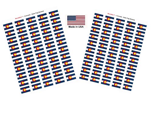 Made in USA! 100 Colorado 1.5″ x 1″ Self Adhesive State Flag Stickers, Two Sheets of 50, 100 Colorado Sticker Flags Total