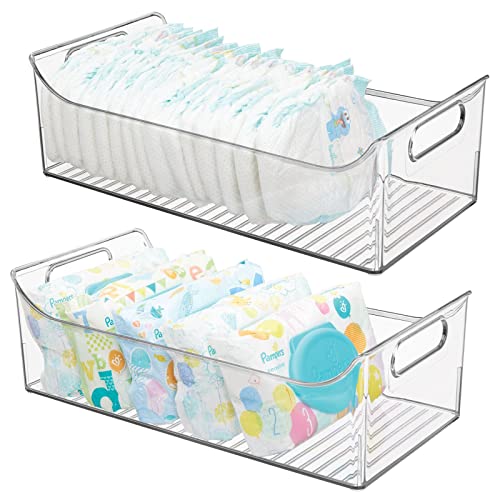 mDesign Portable Nursery Storage Plastic Baby Organizer Storage Caddy Bin w/Handles for Kids/Child Essentials – Holds Diapers, Wipes, Bottles, Baby Food – 16″ Long – Ligne Collection – 2 Pack – Clear
