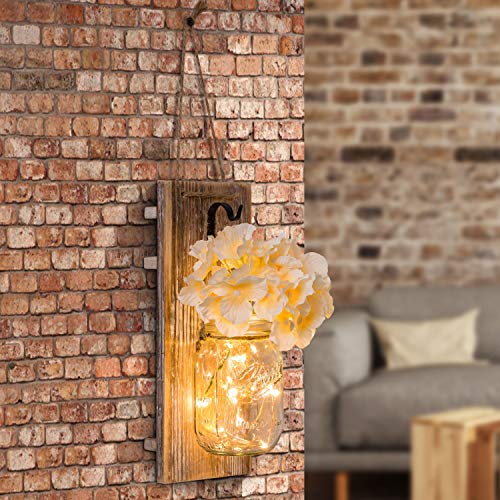 HAchoo Rustic Mason Jar Candle Decorative Home Wall Decor – Living Decoration,Vintage Wrought Iron Hooks, Silk Hydrangea Flower Farmhouse Decor for Home Kitchen Decoration with 6 Hours Timer | The Storepaperoomates Retail Market - Fast Affordable Shopping
