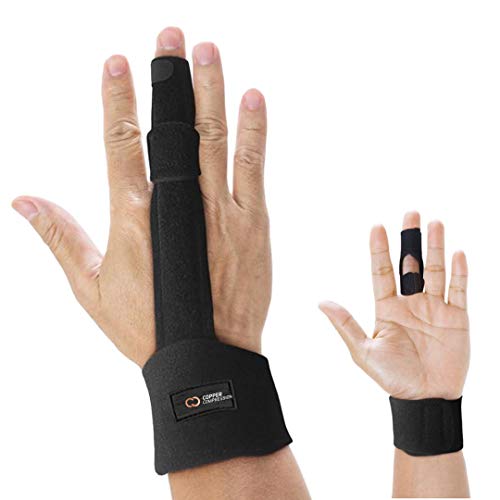 Copper Compression Finger Splint – Medical Grade Aluminum Orthopedic Brace Splints for Straightening Broken Fingers, Injuries, Arthritis, Trigger Finger. Adjustable Knuckle Immobilizer Braces