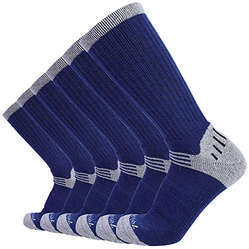 EnerWear 6P Pack Men’s Merino Wool Blended Hiking Trail Socks (US 10-13, Blue)