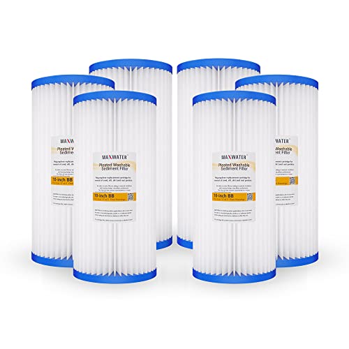 (6 Pack) 10″ x 4.5″ BB 5-Micron Pleated Heavy Duty HD-950 Washable Polypropylene Sediment Water Filters, compatible with 10″ BB Whole House Systems