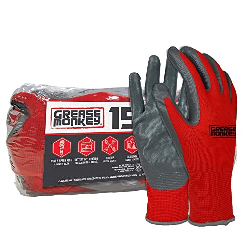 GREASE MONKEY Nitrile Coated Work Gloves – 15 Pairs – Size Large