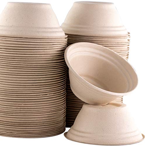 Mini Restaurant-Grade, Biodegradable Small 8 oz Bowls Bulk 200Pk. Great for Ice Cream, Chili or Soup. Disposable, Compostable Bowls are Allergen-Free, Leakproof and Microwave Safe for Hot or Cold Use