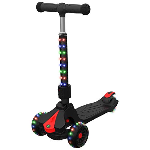 Jetson Saturn Folding 3-Wheel Kick Scooter with Light-Up Stem & Deck, Lean-to-Steer Design with Sturdy Wide Deck & Adjustable Height, for Kids 3 & Up – Black