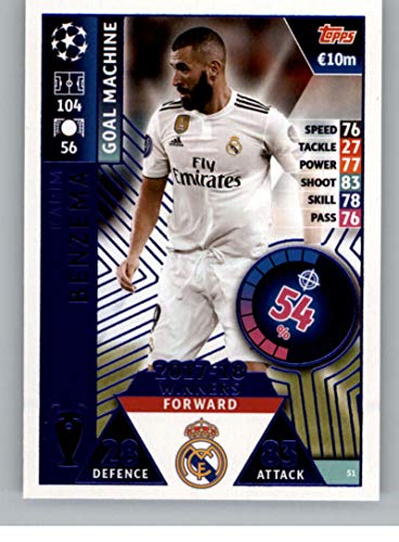 2018-19 Topps UEFA Champions League Match Attax #51 Karim Benzema 17-18 Real Madrid Winners Official Futbol Soccer Card