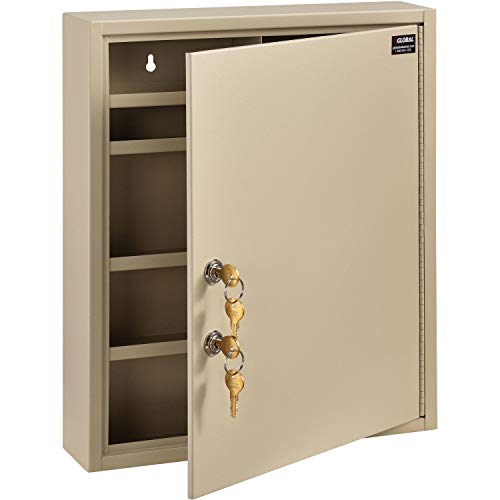 Global Industrial Medical Security Cabinet with Double Key Locks, 14″ W x 3-1/8″D x 17-1/8″H, Beige