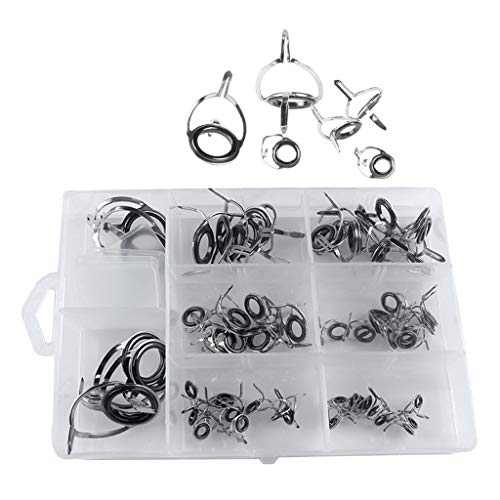 Baosity 60pcs/Box Double Leg Guides Fishing Ring Pole Repair Kit Stainless Steel and Ceramic Ring