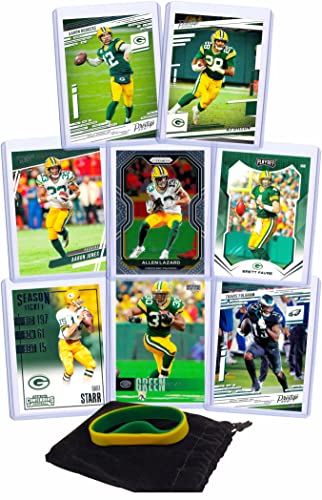 Green Bay Packers Cards: Rodgers, Dillon, Jones, Travis Fulgham, Allen Lazard or Reggie White, Brett Favre, Ahman Green, Bart Starr ASSORTED Football Stars & Legends Trading Card & Wristbands Bundle