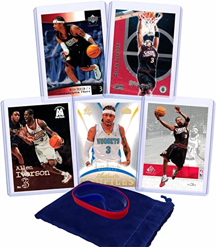 Allen Iverson Basketball Cards Assorted (5) Bundle – Philadelphia 76ers Trading Card Gift Pack