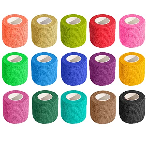 KISEER 15 Pack 2 Inch x 5 Yards Self Adhesive Bandage Breathable Cohesive Bandage Wrap Rolls Elastic Self-Adherent Tape for Stretch Athletic, Sports, Wrist, Ankle