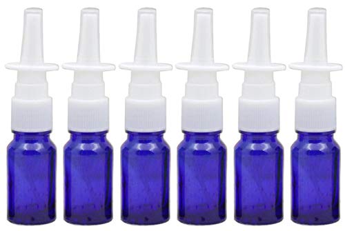 VASANA 6PCS 10ml Empty Portable Glass Nasal Spray Bottles Cosmetic Makeup Fine Mist Sprayers Dispensing Cleaners Travel Size Container For Makeup Water Perfumes Essential Oils (Blue)