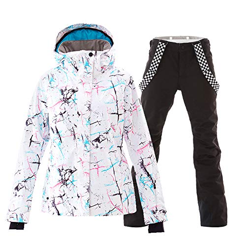 GS SNOWING Women’s Ski Jackets and Pants Set Windproof Waterproof Insulated Snowsuit Winter Warm Snowboarding Snow Coat Black S
