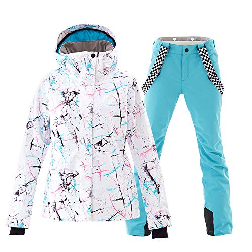 GS SNOWING Women’s Ski Jackets and Pants Set Windproof Waterproof Insulated Snowsuit Winter Warm Snowboarding Snow Coat Blue S