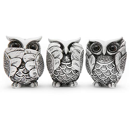 Owl Statue for Home Décor Owls Figurine Family Set of 3 Cute Owl Figurines Black & White Sets Gifts for Mom, Zen Mood Gifts, See Hear & Speak No Evil, Nice Decoration for Home Office, Positive Vibes