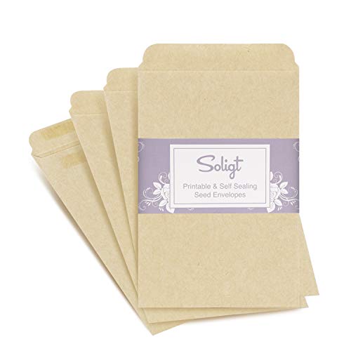 Soligt Self-Sealing, Printable Seed Packet Envelopes – 100 Counts, 3″ x 4.5″, Small Resealable Paper Envelopes for Seeds Saving