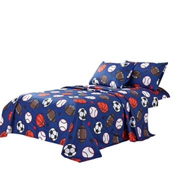 WPM WORLD PRODUCTS MART Kids Collection Bedding 3 Piece Blue Twin Size Sheet Set with Flat Fitted Sheets Pillow sham Football Soccer Baseball Basketball Fun Sports Design (Football, Twin Sheet Set) | The Storepaperoomates Retail Market - Fast Affordable Shopping