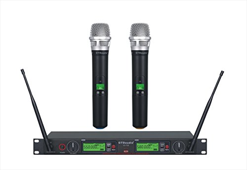 GTD Audio 2×800 Channel UHF Diversity Wireless Hand-held Microphone Karaoke Mic System 733 (2 Hand held mics)